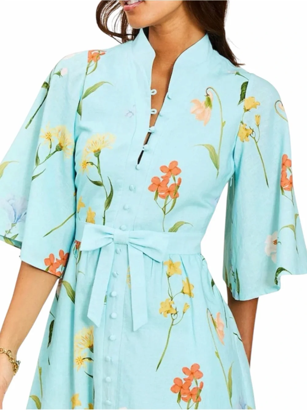 NWT Mestiza New York Carmen Garden Waltz Print Mandarin Collar Midi Dress Size 6 - Picture 4 of 9